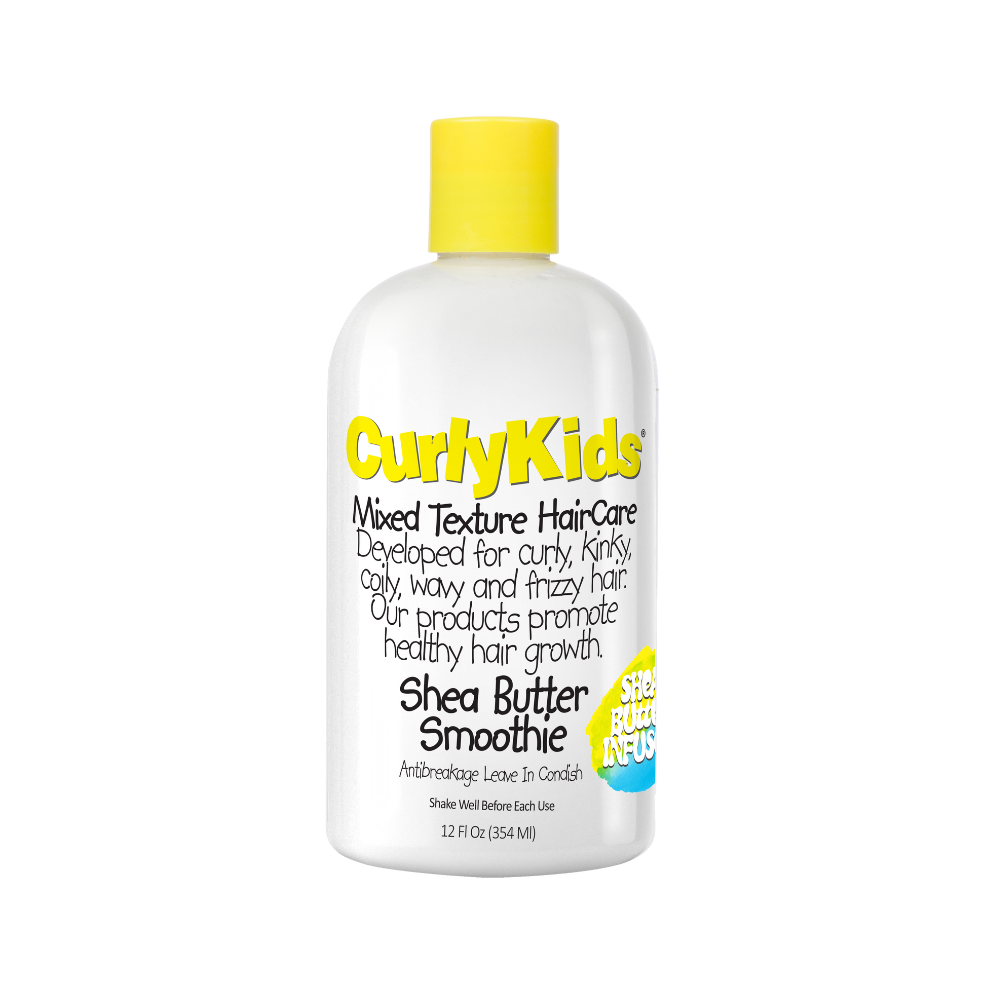 Bottle of Curly Kids Mixed Texture Hair Care on a white background
